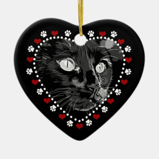 Pâtes et coeurs de chat noir Ornement personnalisé (Devant)