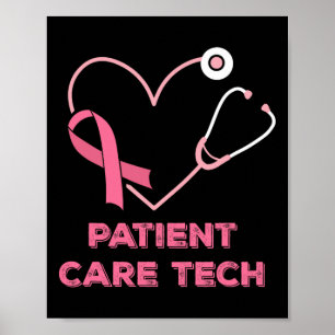 Patient Care Tech Pct Pink Heart Stethoscope Breas Poster