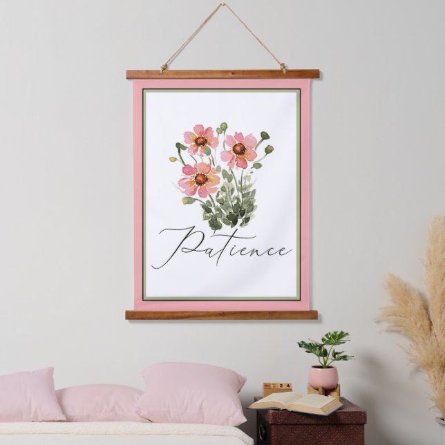 Patient rosa Aquarellblume Wandteppich Mit Holzrahmen (Schlafzimmer)