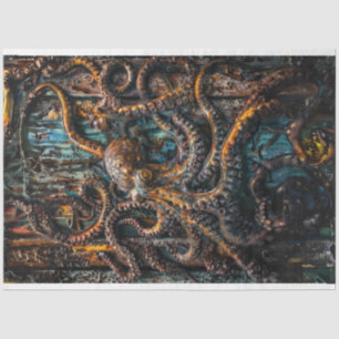 Patina Blue Rust Octopus Decoupage Seidenpapier