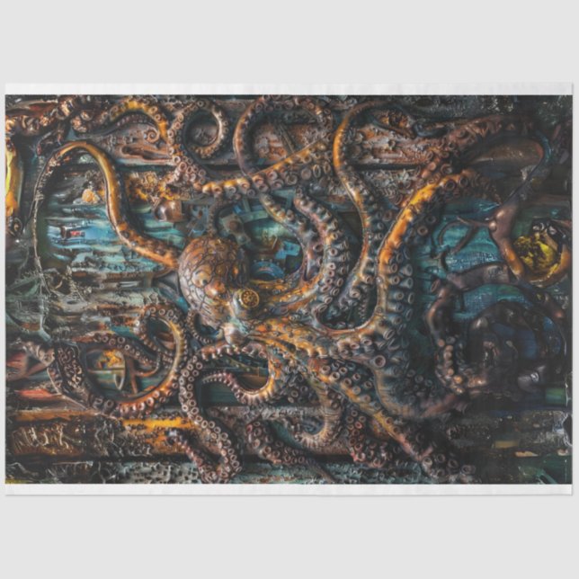 Patina Blue Rust Octopus Decoupage Seidenpapier (Vorderseite)