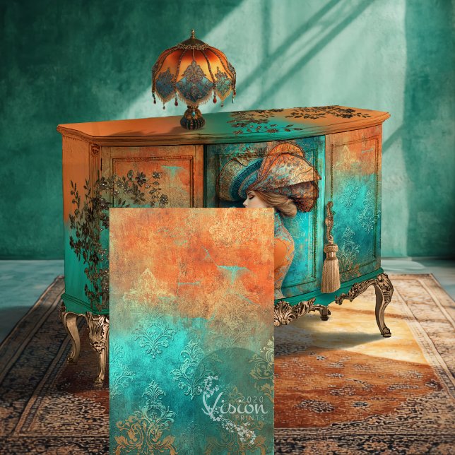 Patina Damask, Hintergrund für verwitterte Muster Seidenpapier (Patina Damask, Weathered, Embossed effect, Vibrant Patterned Background Decoupage Tissue Paper)