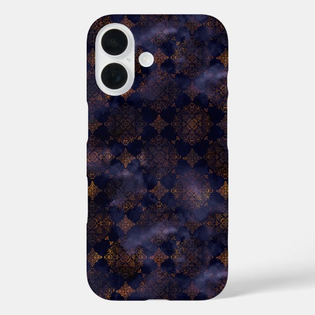 Patina Damaskus-Muster für Kupfer iPhone 16 Hülle (Rückseite)