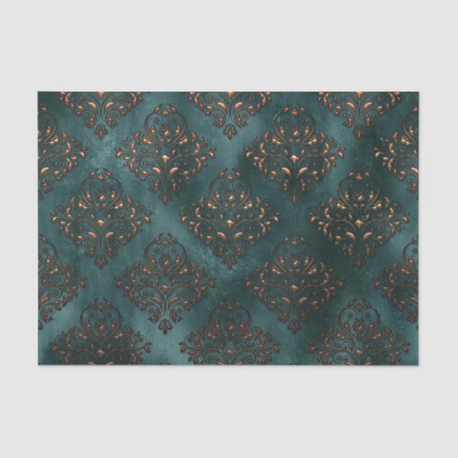 Patina und Rust Damask Aquamarines Gewebepapier Seidenpapier (Vorderseite)