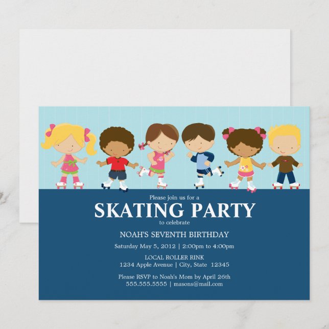 Patinage de garçons/filles| Invitation de fête d'a (Devant / Derrière)
