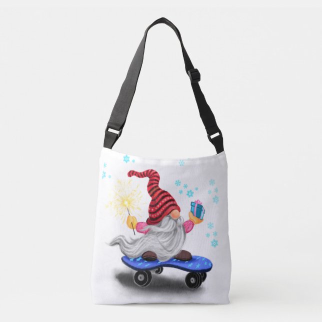 Patinage Gnome Noël Crossbody sac (Devant)