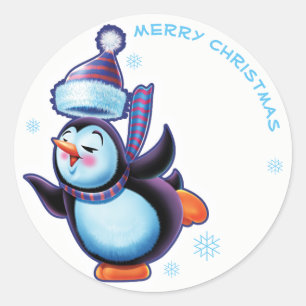 Patinage pingouin autocollant étiquette de Noël