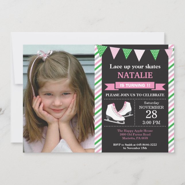 Patinage sur glace Anniversaire Invitation 1er ann (Devant)
