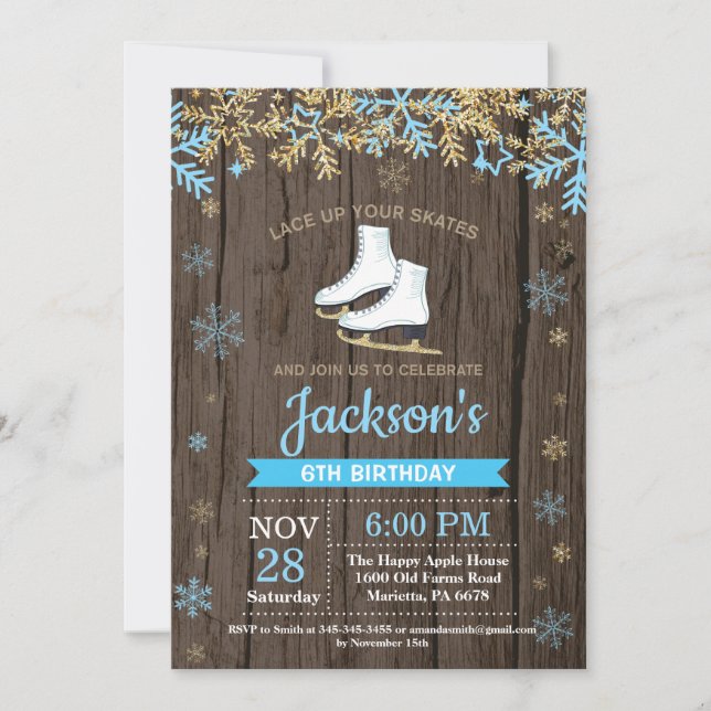 Patinage sur glace Invitation à la fête d'annivers (Devant)