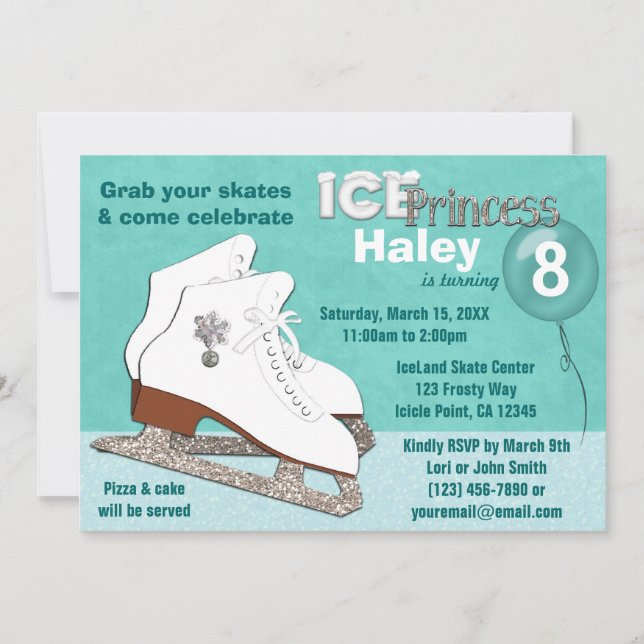 Patinage sur glace Invitation Anniversaire AQUA Ic (Devant)