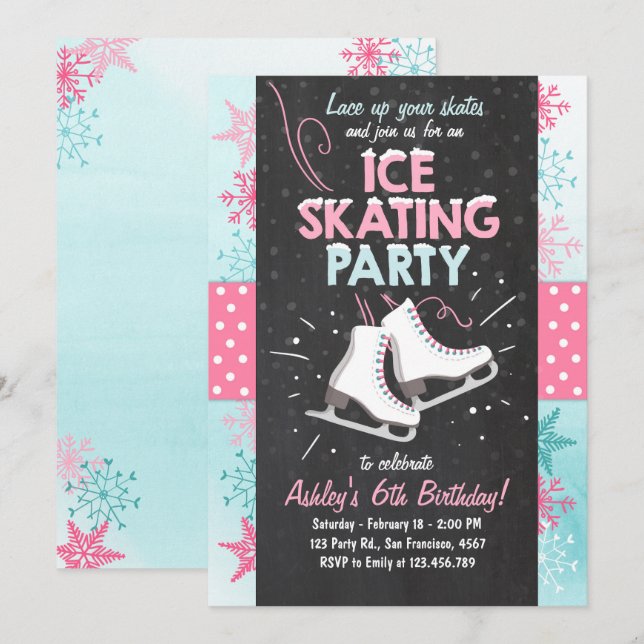 Patinage sur glace Invitation Anniversaire Patinag (Devant / Derrière)