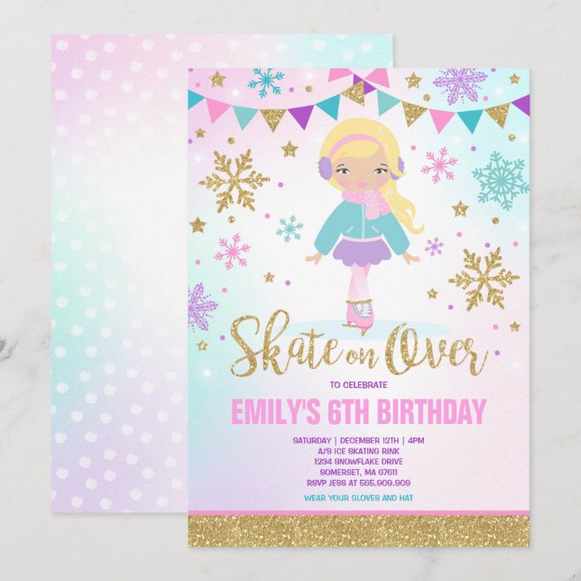 Patinage sur glace Invitation Glace Skating Party  (Devant / Derrière)
