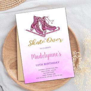 Patinage sur glace rose Invitations d'anniversaire
