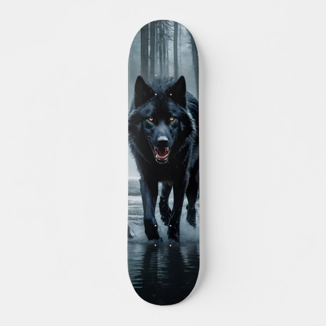Patineta Lobo Salvaje Negro Skateboard (Vorne)