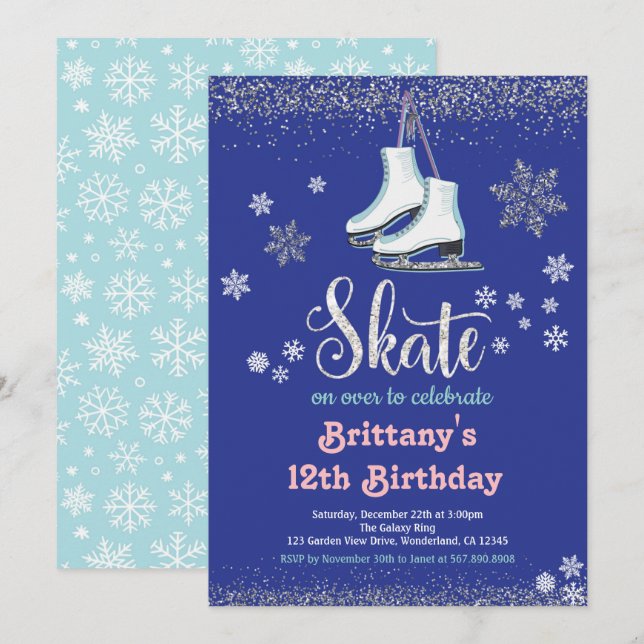 Patineuse de glace Invitation de fête d'anniversai (Devant / Derrière)