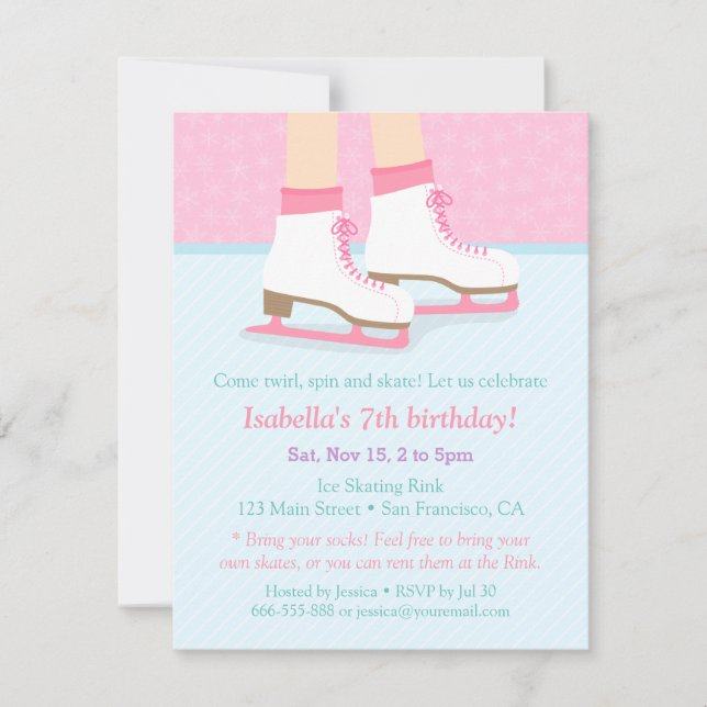 Patinoire de patinage filles Invitations de fête d (Devant)
