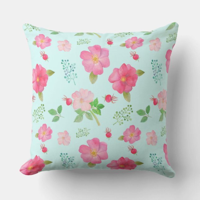 Patio Pillow Beautiful Wild Pink Roses Rose Hüfte Kissen (Vorderseite)