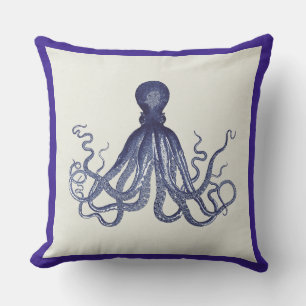 Patio Pillow Vintag Octopus Nautical Blue Kissen