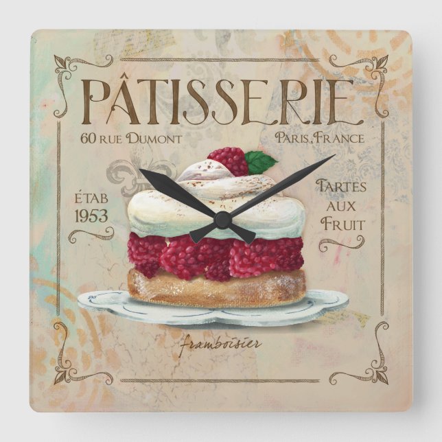 Patisserie Clock, "Frambosier" Quadratische Wanduhr (Vorderseite)