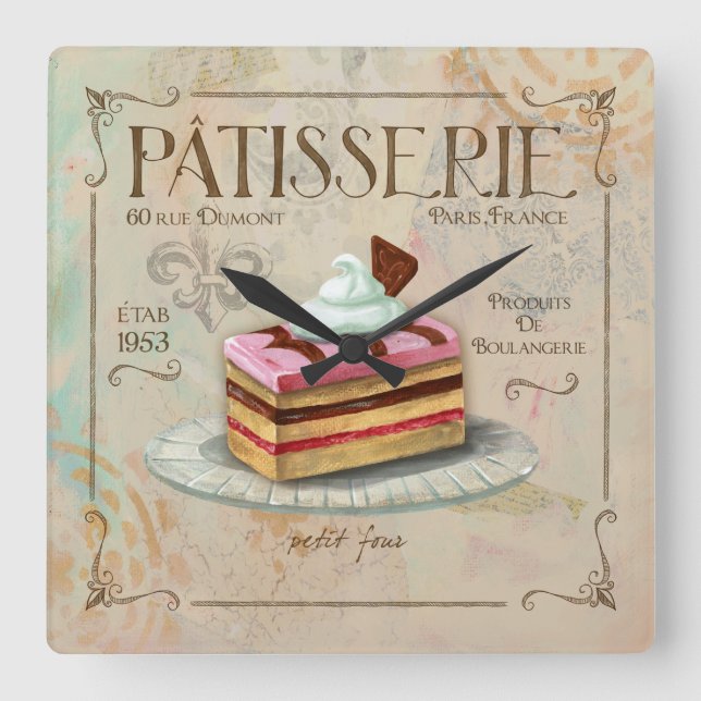 Patisserie Clock, Petit Four Quadratische Wanduhr (Vorderseite)