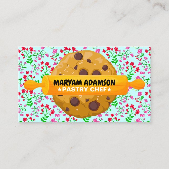 Patisserie Rolling Pin Cookies | Floral Bakery Visitenkarte (Vorderseite)