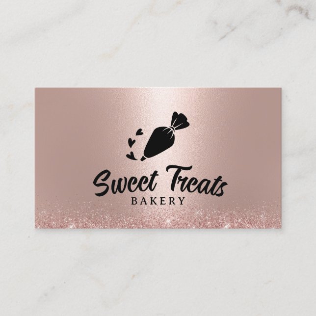 Patisserie-Tasche-Logo Cupcake Bakery Rosen Gold Visitenkarte (Vorderseite)