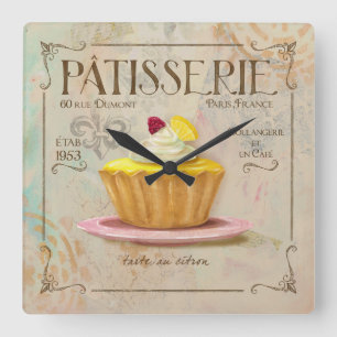 Patisserie-Zitronen-Törtchen-Uhr Quadratische Wanduhr
