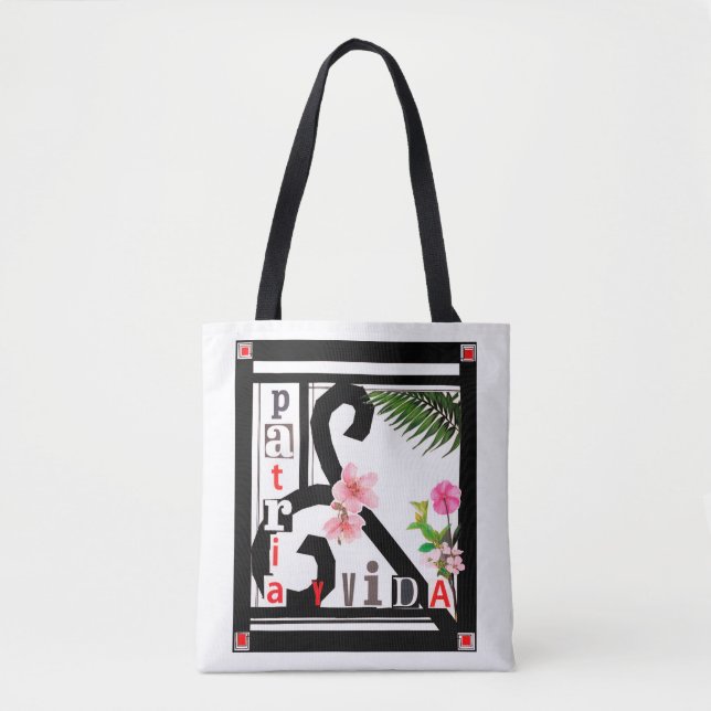 Patria y Vida Black Frame Rosa Blume Tasche (Vorderseite)