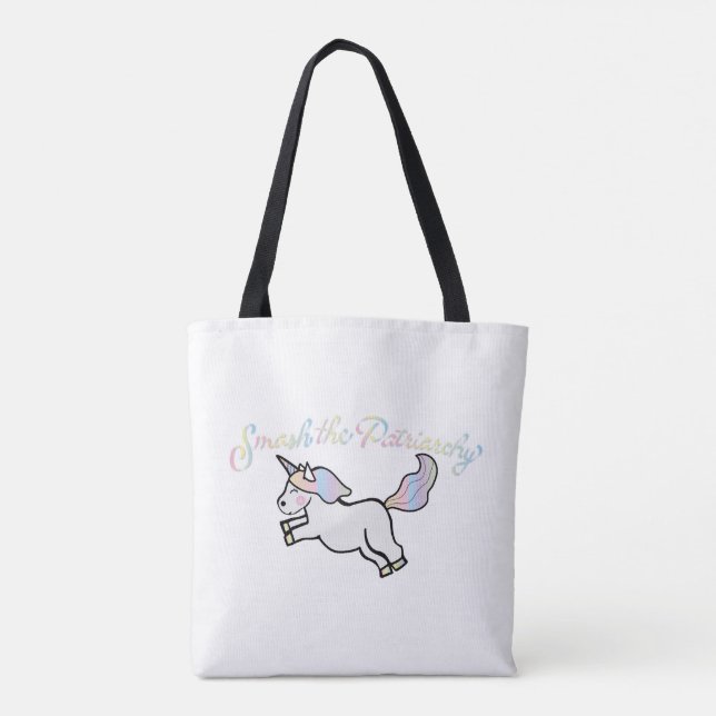 Patriarchy-überwältigende Regenbogenunicorn-Tasche Tasche (Rückseite)