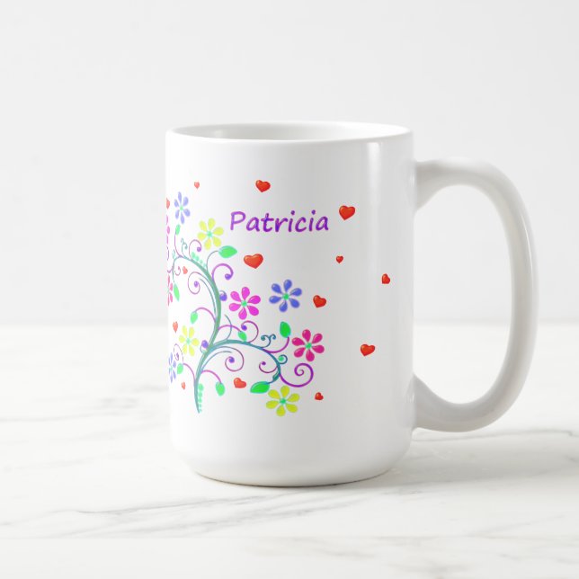 Patricia, Blumen, Herzen, Wirbel - wir *Heart* Sie Kaffeetasse (Rechts)