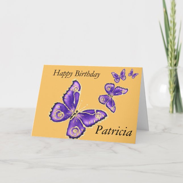 Patricia, carte de papillon de joyeux anniversaire (Devant)