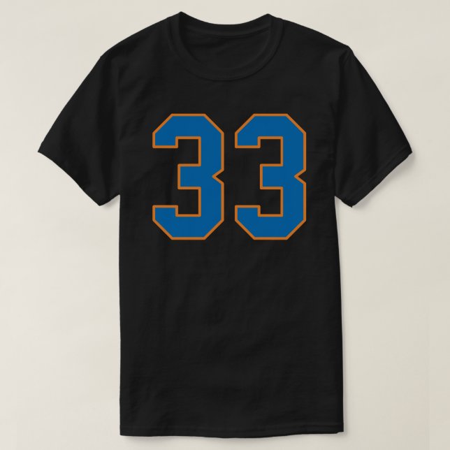 Patrick Ewing Knicks #33 Blue with Orange Outline T-Shirt (Design vorne)