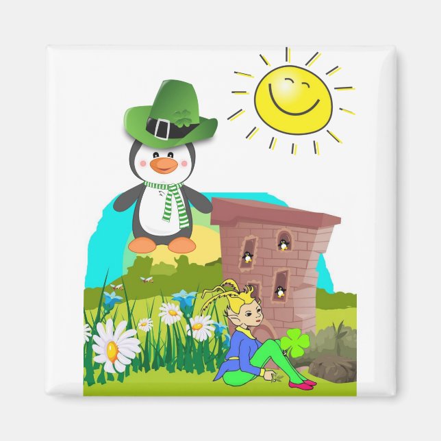 Patrick's Day Pinguin Leprechaun Magnet (Vorne)