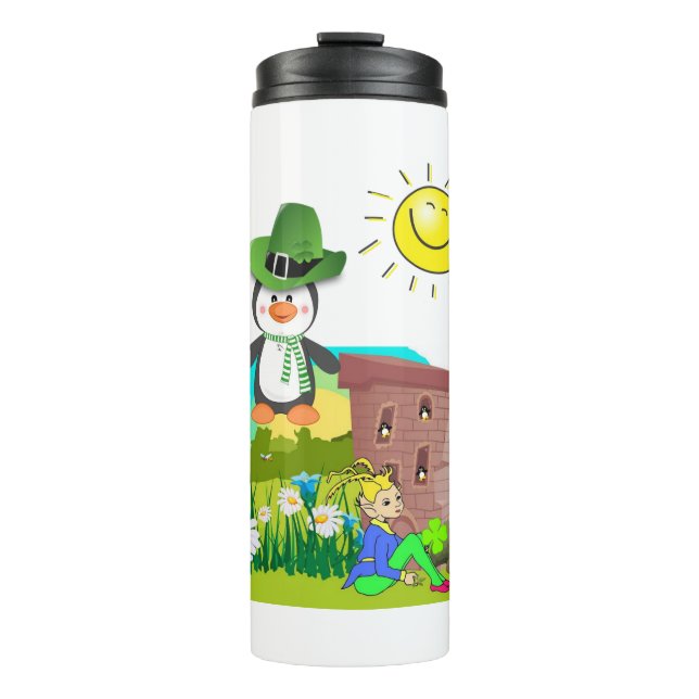Patrick's Day Pinguin Leprechaun Thermosbecher (Vorderseite)