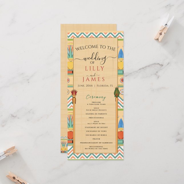 Patrimoine pharaonique faire-part de mariage sur p (Devant/Arrière en situation)