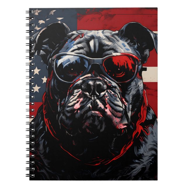 Patriot Bulldog with American Flag 4th of July  Notizblock (Vorderseite)