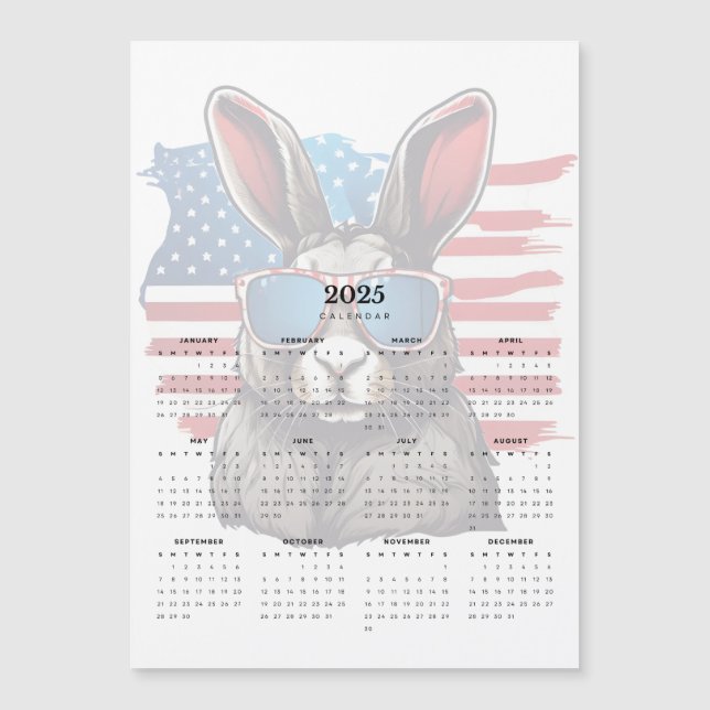 Patriot Rabbit Rouge Blanc Bleu 2025 Magnet Calend (Devant)