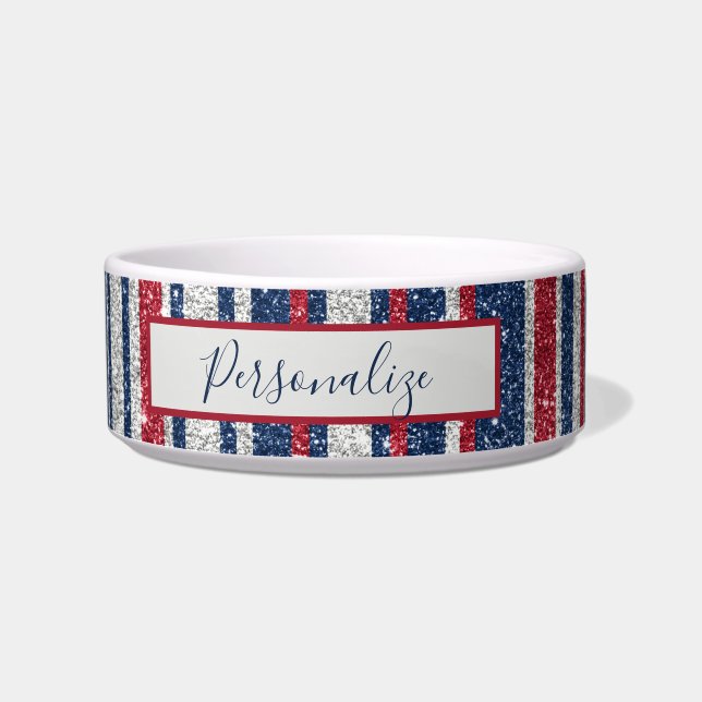 Patriot Red White Blue Glitzer Glam Stripes Bowl Napf (Vorderseite)