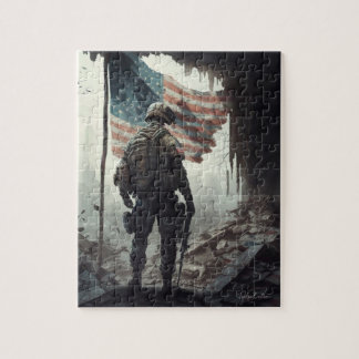 Patriot US Soldat, der die Flagge bewacht