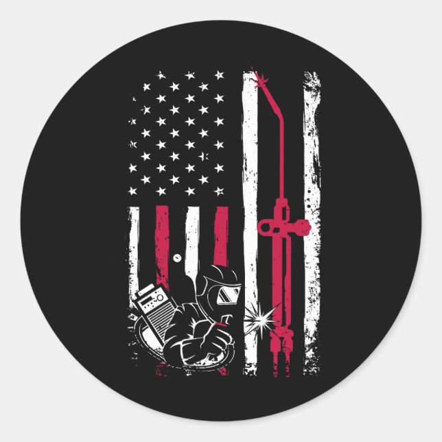 Patriot Welder Red Line American USA Flag Patrioti Runder Aufkleber (Vorderseite)