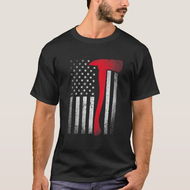 Patrioter Firefighter Fireman American Flag Ax Re T-Shirt (Vorderseite)