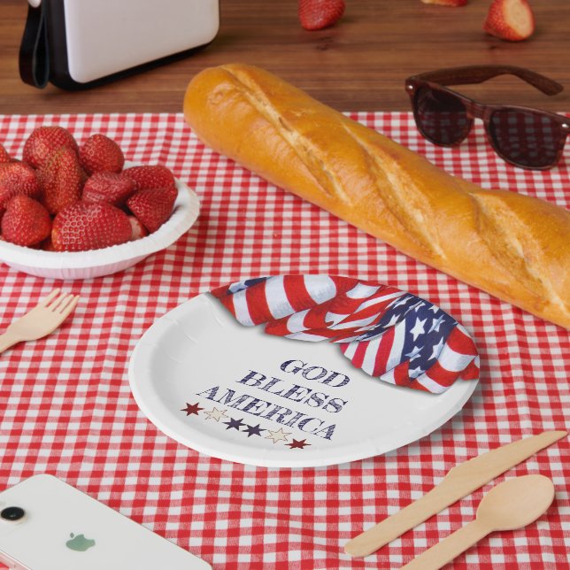 Patrioter Gott segne Amerika Rotes Blaues Jagdtier Pappteller (Picknick)