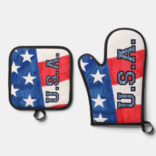 Patriotic 𝕌.𝕊.𝔸. Oven Mitt Küche Set