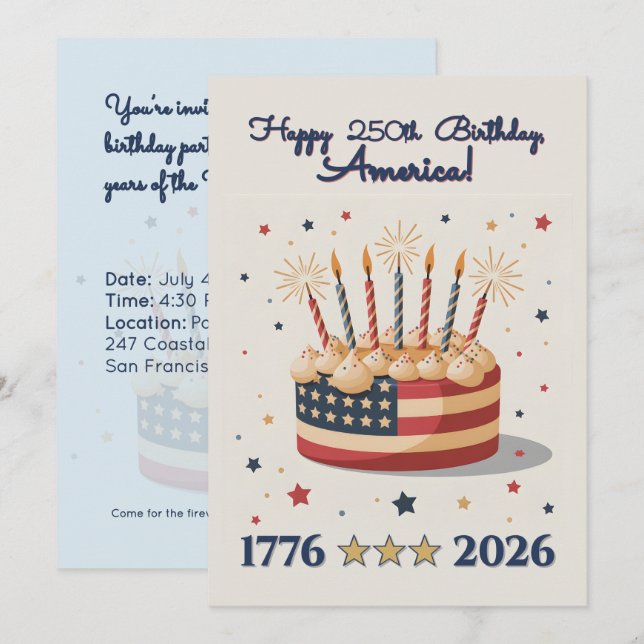 Patriotic 250th USA Birthday Celebration Invite (Vorne/Hinten)