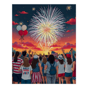 Patriotic 4. Juli Feuerwerk Celebration Crowd Poster
