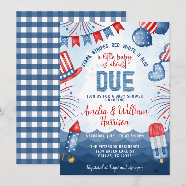Patriotic 4. Juli Fireworks Baby Shower Einladung (Vorne/Hinten)