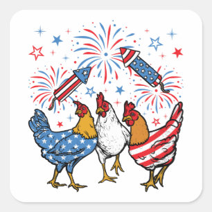 Patriotic 4. Juli Flag Chicken USA Flag Quadratischer Aufkleber