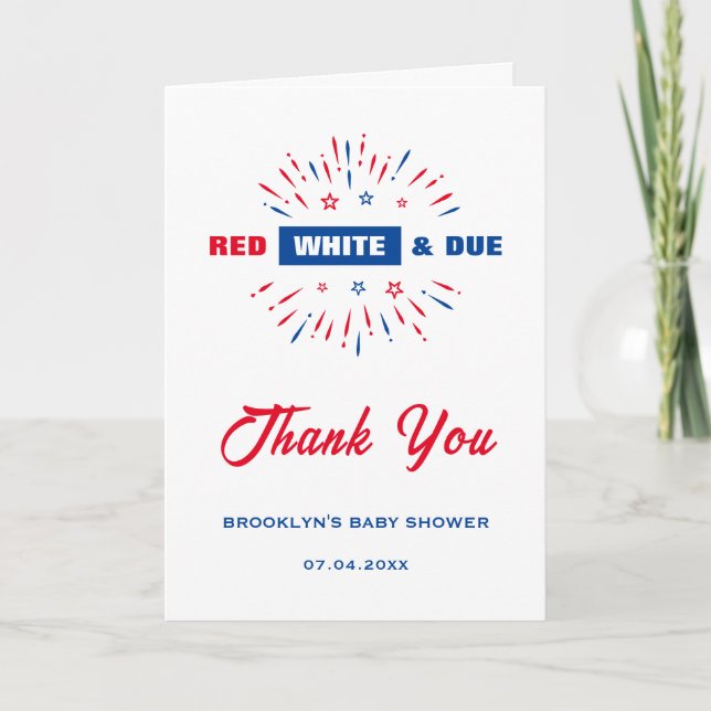 Patriotic 4. Juli Kinderdusche rot weiß und angeme Dankeskarte (Vorderseite)