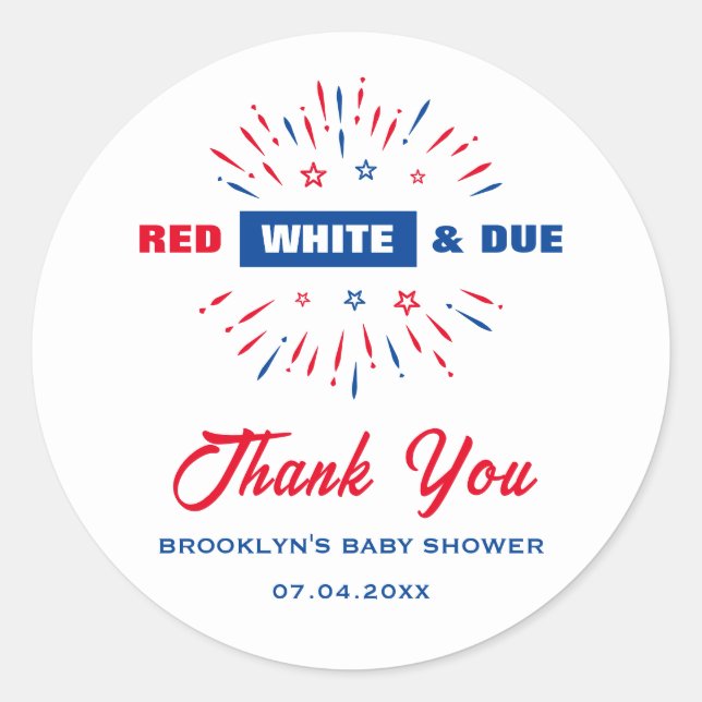 Patriotic 4. Juli Kinderdusche rot weiß und angeme Runder Aufkleber (Vorderseite)
