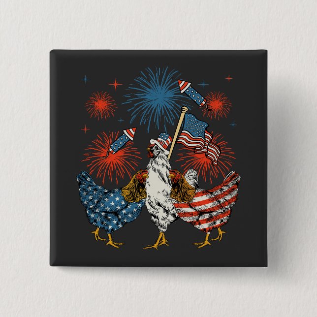 Patriotic 4. Juli Platz der Chicken USA Flag Button (Vorderseite)